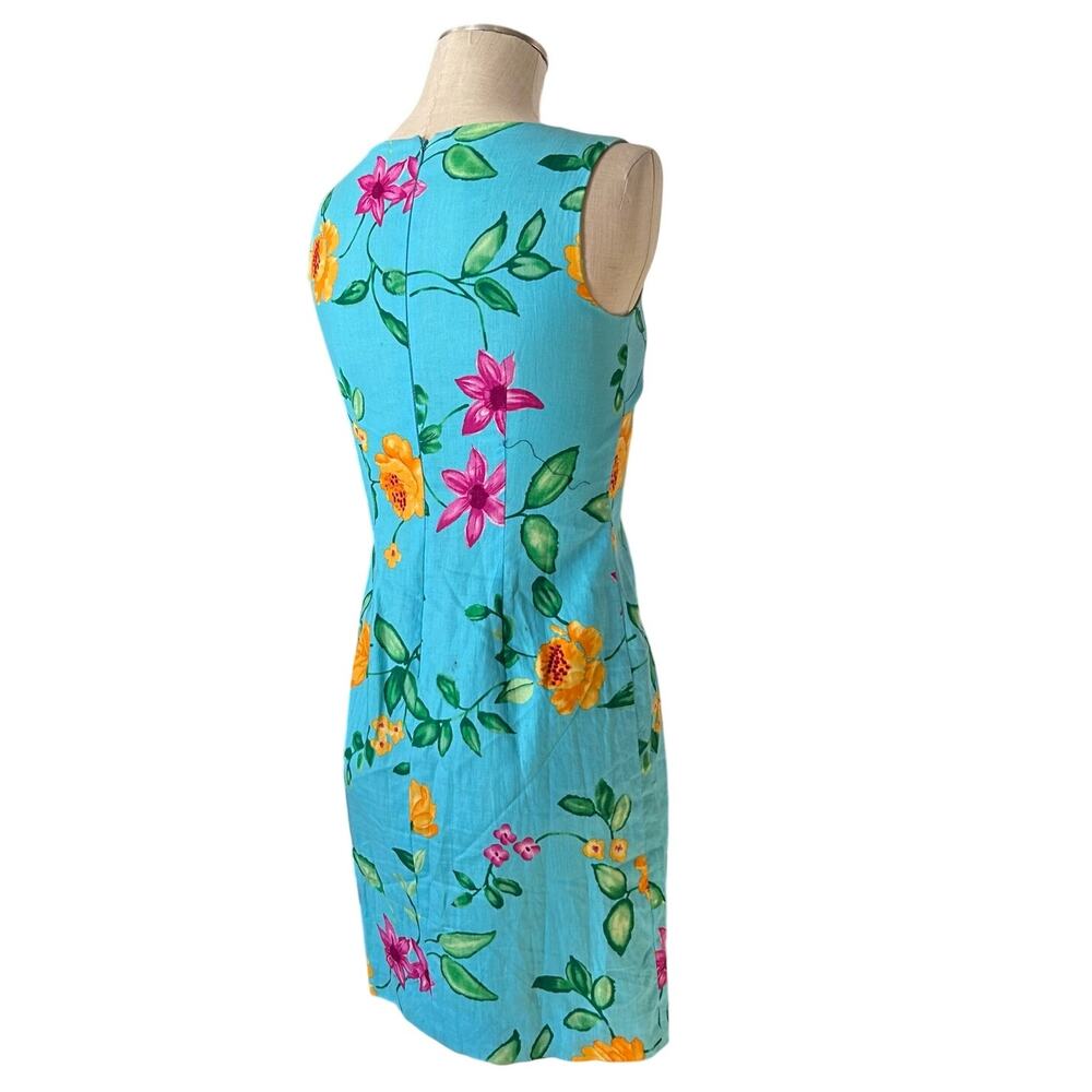 Talbots Blue Floral 100% Linen dress Womens Sz 4 Sheath Sleeveless Summer Party - Picture 5 of 16